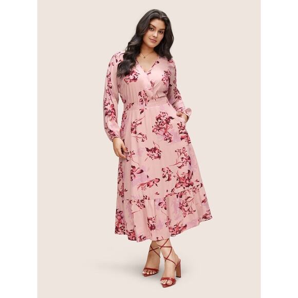 Bloomchic Dresses & Skirts - Bloomchic Prairie Dress Size 22-24 Pink Floral Flutter Long Sleeve Ruffle Hem